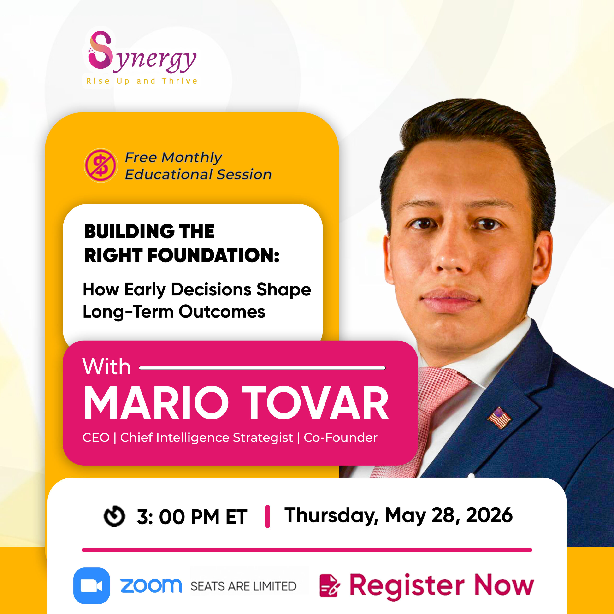 Join us for this free educational session with Mario Tovar and learn how early business decisions can shape long-term outcomes.